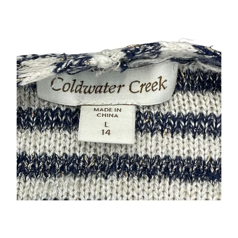 Coldwater Creek Cardigan Sweater Womens L White Black Striped Cotton Open Front - Picture 3 of 7
